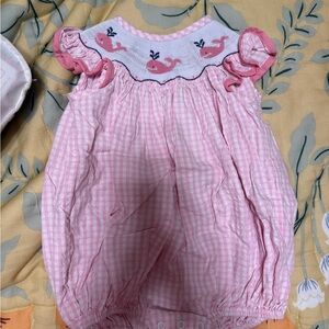 Pink Whale Smocked Baby One-Piece Romper